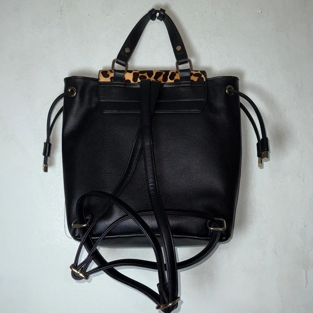 DUNE LONDON GENUINE CALF HAIR SAFFIANO LEATHER CHEETAH LEOPARD BACKPACK